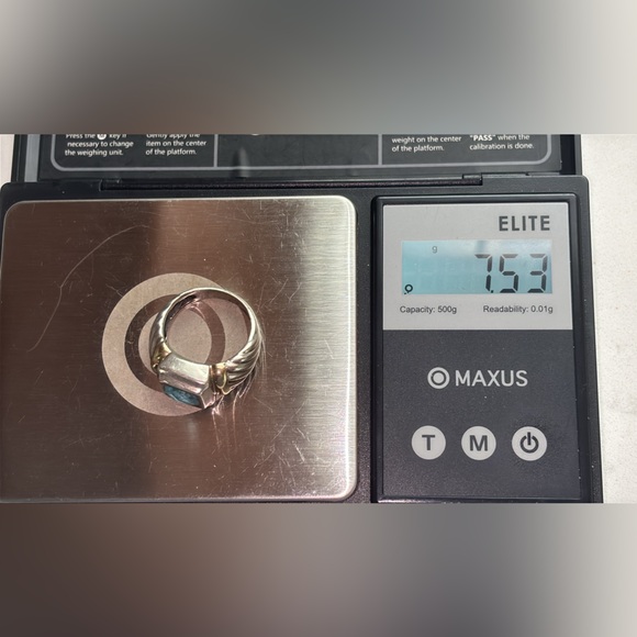 David Yurman 14k Gold & Sterling Silver Ring with Blue Topaz - Picture 4 of 16